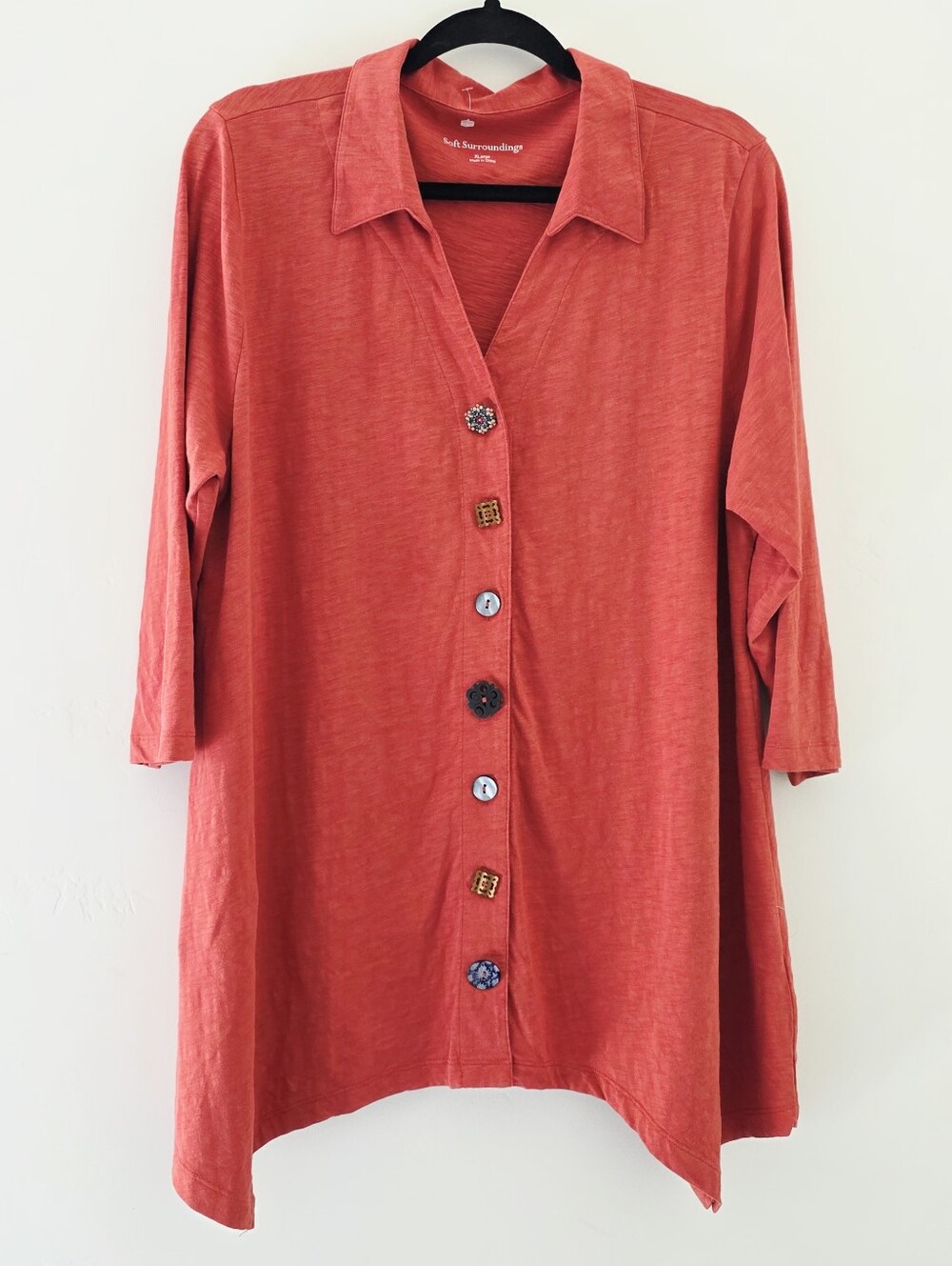 Soft Surroundings Coral Button-Front Asymmetrical Tunic Top Women's Size XL